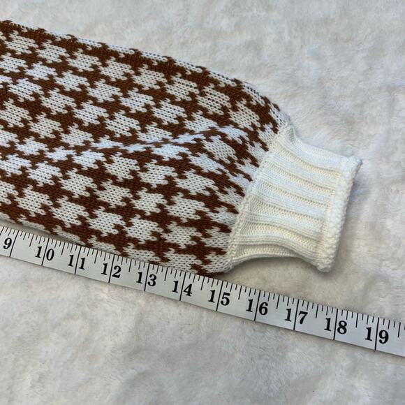 SHEIN Women’s Houndstooth V-Neck Button Down Cardigan Sweater Brown/Cream Size L - Picture 3 of 8